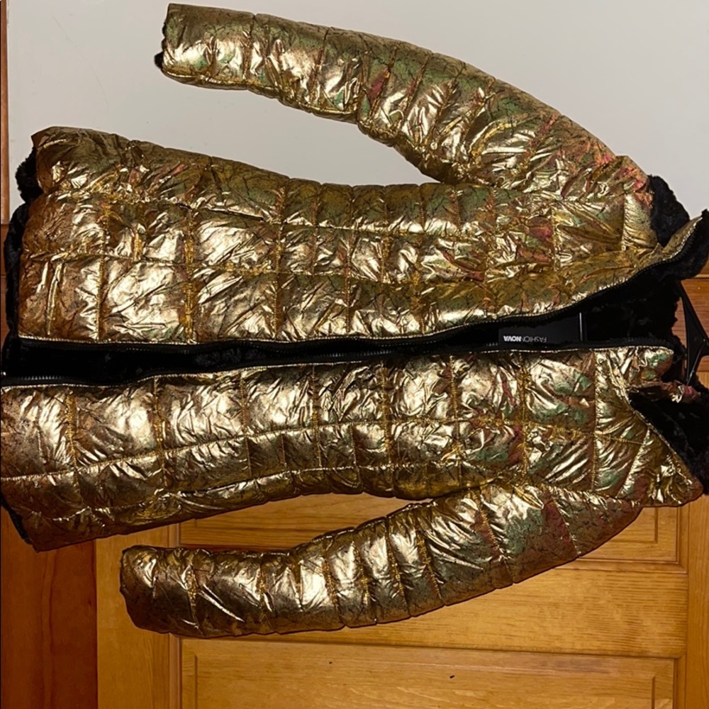 Metallic gold puffer jacket
